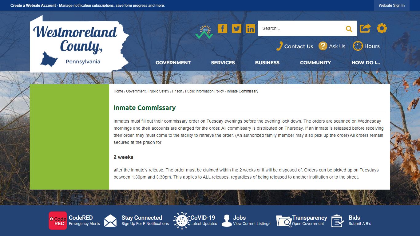 Inmate Commissary | Westmoreland County, PA - Official Website
