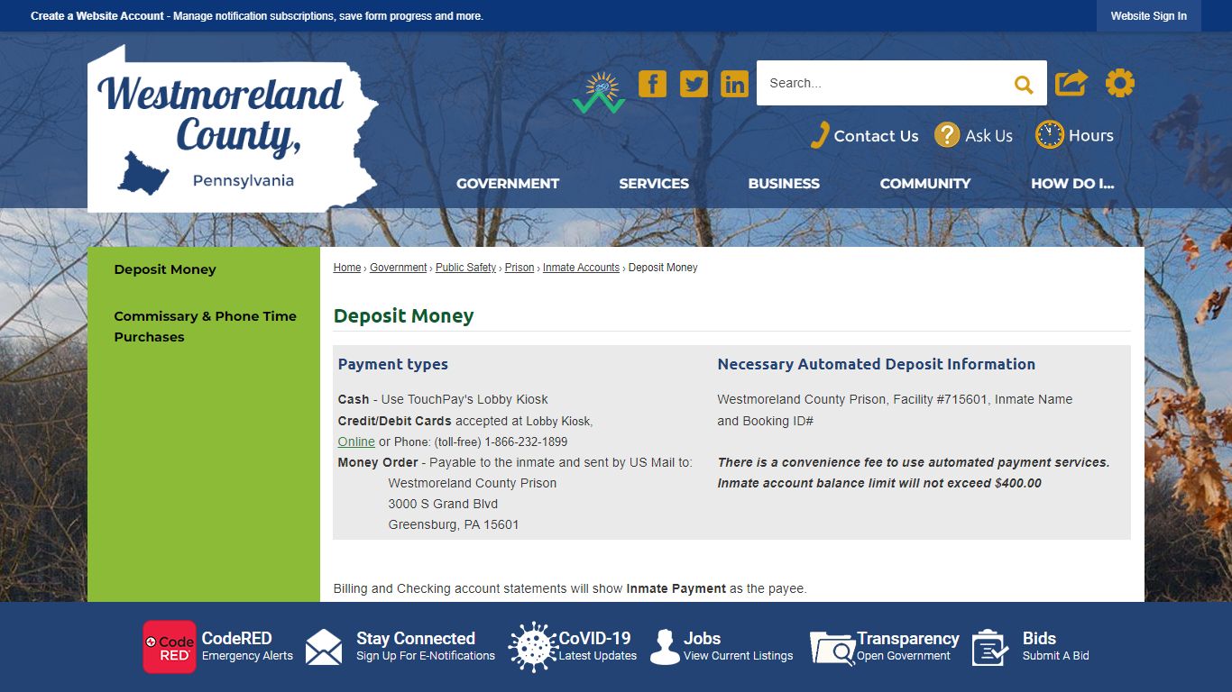 Deposit Money | Westmoreland County, PA - Official Website